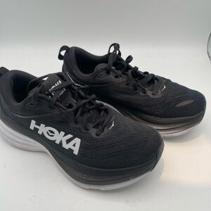 Hoka Women’s Black Athletic Running Shoes with White Logo Size 7